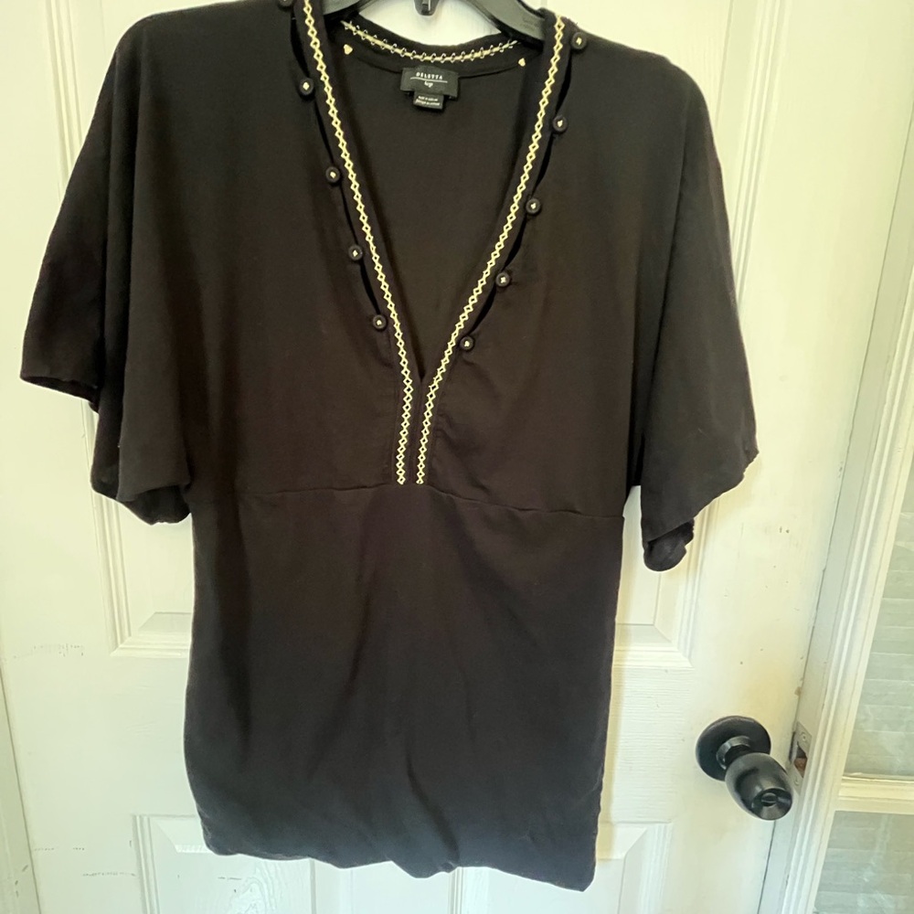 Deletta Anthropologie Black Gold Studded Blouse Top Large